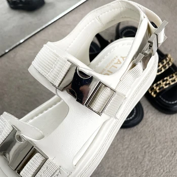 2021 Naujų Dizainerių White Black Sandalai Moterims Platforma Batų Sagtis Moterų Butai Vasaros Mados Atidaryti Tne Pleištai Sporto Sandels