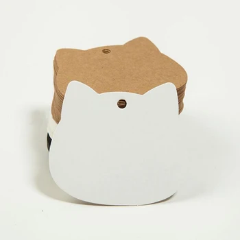 100 vnt. sandėlyje katė formos Kraft Popieriaus Dovanų Hang Tags Žymą, Vestuvės, Kalėdos, Šukutės Etiketės Tuščią Bagažo Įvykis
