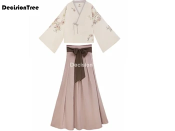 2021 medvilnės moteris visą rankovės japonų kimono yukata tradicinis korėjiečių suknelė hanbok kostiumas hanbok spausdinimo hanfu suknelė