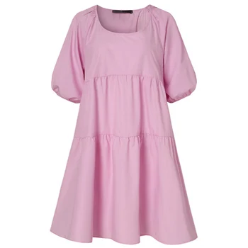 ZANZEA Mada Moterims Vasaros Sluoksniuotos Rankovėmis Raukiniai Mini Suknelė Sundress 2021 Elegantiškas Šalis Trumpas Vestidos Prarasti Suknelės