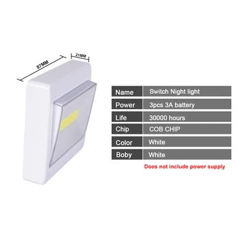 Tcosqy cob jungiklį šviesa chip šviesos šaltinis magnetinio siurbimo ir varžtas diegimo metodu, maitinimas baterija naktį šviesos
