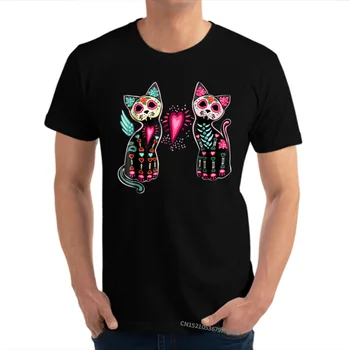Dieną Miręs Cukraus Katė Marškinėliai Katės Skeletas Normalus Atsitiktinis Asmeninį Topai Marškinėliai Madingi vatos Pagaliukai & Tees Vyrų T Shirts