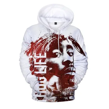 Tupac 2pac 3d Hoodie Moterų Palaidinukė Rudens Žiemos (Puloveris) Hip-Hop Reperis Tupac Hoodies Streetwear Viršūnes, vyriški Drabužiai, Hoodies