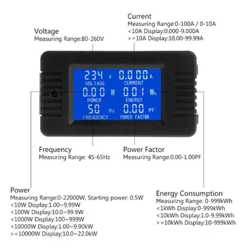 6in1 Aiškiai Energijos Skaitymo Digital AC 80~260V Elektros Energijos Monitorius Įtampa Srovės KWh Vatmetrą 100A
