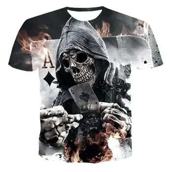 2020 metų Vasaros New Men 'S T -Shirt 3d Skull &Pokerio Mados Trumpas Rankovėmis Viršūnes Gatvės Apvalios Kaklo Marškinėliai Unisex Atsitiktinis Marškinėliai