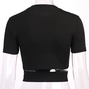 Gotikos T Marškinėliai Black marškinėliai Moterims Seksualus Tuščiaviduriai Iš Viršūnės Punk Stiliaus Aukšto Juosmens Streetwear Goth Tamsiai Kratinys Moterų Tees