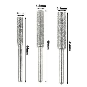 5vnt Diamond Padengtas Cilindro Burr Akmens Pjūklą Drožtukas Failą grandininių Pjūklų Galandimo Drožyba Šlifavimo Įrankiai 4.0 mm 4.8 mm 5.5 mm