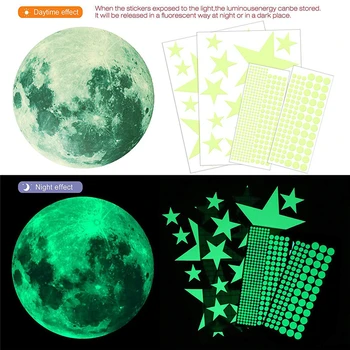 30cm Vaikai 3D Star Mėnulio Šviesos Siena Lipdukas наклейки Kambarį Miegamojo Puošmena Namuose Švyti Tamsoje Sienų Lipdukai
