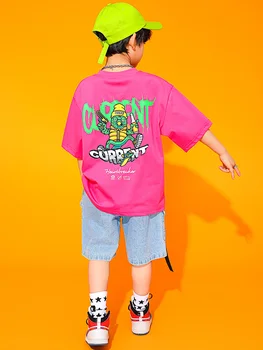 Vasaros 2021 Vaikų trumparankoviai Marškinėliai Mergaitės Berniukai Hip Hip Šokio Kostiumai Vaikams Džiazo Gatvės Šokių Drabužiai DQS5008