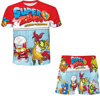 Super Zings 3d Print t shirt Bamblys Merginos Rinkiniai Top+shorts 2vnt Rinkiniai Sportinis Kostiumas Baby Vaikų Drabužių Berniukų Marškinėliai /šortai