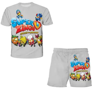 Super Zings 3d Print t shirt Bamblys Merginos Rinkiniai Top+shorts 2vnt Rinkiniai Sportinis Kostiumas Baby Vaikų Drabužių Berniukų Marškinėliai /šortai