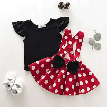 0-3Y Vasarą Gana Kūdikiams, Vaikams, Kūdikių Mergaičių Drabužių Rinkiniai Black Marškinėliai Topai+Dot Spausdinti Raudona Suknelė
