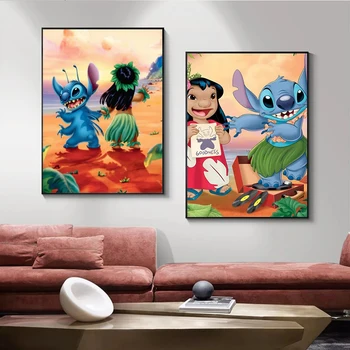 Disney Mielas Lilo & Stitch Animacinių filmų Drobės Paveikslai Dygsnio Plakatai ir Spausdina Sienos Menas Nuotraukas Gyvenimo pradžia Kambario Apdaila