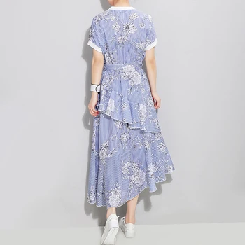 CHICEVER Vintage Suknelė Moterims, O Kaklo trumpomis Rankovėmis Aukštos Juosmens Linijos Diržas Laisvas Nukentėjo Spalvos Suknelės Moterų Mados Drabužių 2021