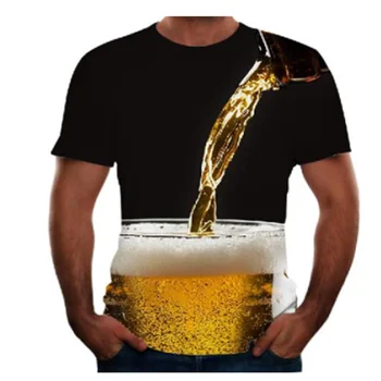 Vyriški marškinėliai T-shirts 3D spausdinimas, 3D grafika alaus plius dydis-trumpomis rankovėmis, eiti viršūnės iš esmės yra patogus didelis