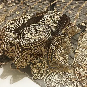 Naujas Produktas Aukso Siūlų Tinklelio trimatis Išsiuvinėti Audinys Afrikos Užsakymą Drabužių Suknelė Šifravimo Audinio Sijonas