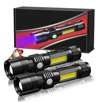 Nešiojamų LED Žibintuvėlis T6 COB Šviesos USB Įkraunamas Žibintuvėlis Magnetinio Zoom Žibintuvėlis 7 Režimu, atsparus Vandeniui Žibintuvėlis, Avarinis
