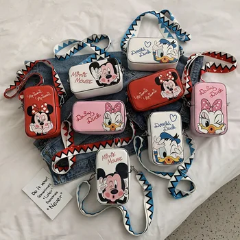Karšto Pardavimo Disney Mickey Mini Piniginės Vaikų Platus Dirželis Per Petį Pečių Maišą Animacinių Filmų Vaizdo Mielas Krepšys Lady Kosmetikos Krepšys