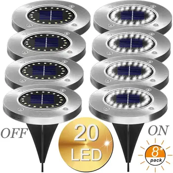 Saulės Sodas Šviesos 20 LED Vandeniui Saulės Disko Žibintai Su Šviesos Jutiklis Kraštovaizdžio Puošmena Kiemo Vejos ir Kieme (8 Pack