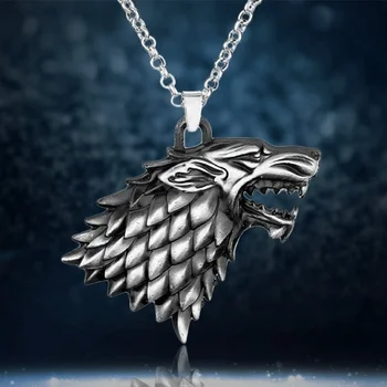 Stark Wolfhead Pakabukas Karoliai Derliaus Stark Šeimos Logotipas Pakabukas Grandinės Vyrų Metalo Priedai Kaklo Grandines, Dovana Vaikinui