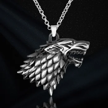 Stark Wolfhead Pakabukas Karoliai Derliaus Stark Šeimos Logotipas Pakabukas Grandinės Vyrų Metalo Priedai Kaklo Grandines, Dovana Vaikinui