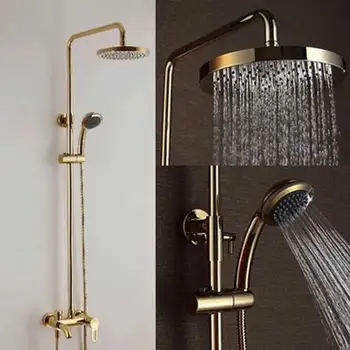 Vonios kambarys žalvario rose gold dušo sistema, sienos montuojamas 8