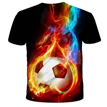 Berniukų ir mergaičių 3D liepsna futbolo spausdinti trumparankoviai marškinėliai atsitiktinis laisvi ir patogūs marškinėliai viršuje, dydis 4t-16t 2021