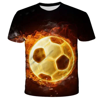 Berniukų ir mergaičių 3D liepsna futbolo spausdinti trumparankoviai marškinėliai atsitiktinis laisvi ir patogūs marškinėliai viršuje, dydis 4t-16t 2021