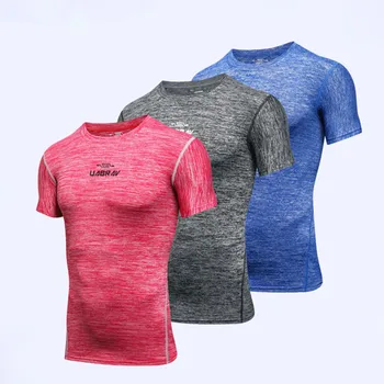 Vyrai Veikia Suspaudimo Triko trumpomis rankovėmis T-shirt sporto marškinėliai Salė, Fitneso, Kultūrizmo bėgimo marškinėliai Quick dry Tees Viršūnės