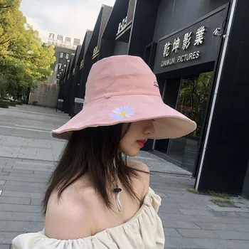 2021 moterų skrybėlę kibiro kepurę Daisy Gėlių mados Atsitiktinis Suaugusiųjų Rinktinėje Rožinė mergaitė Saulės skrybėlę žvejys skrybėlę žvejybos kepurės priedai karvės