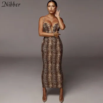 NIBBER moterims seksualus v-kaklo gyvatė modelis ilgos suknelės Spageti Dirželis aukštos juosmens bodycon suknelė mados slim stiliaus 2020 naujų metų