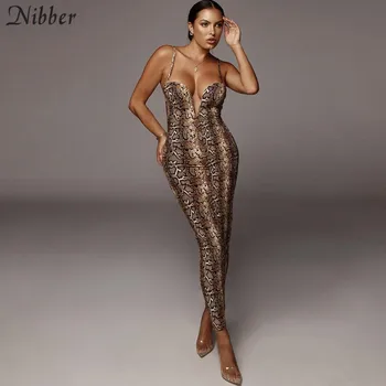 NIBBER moterims seksualus v-kaklo gyvatė modelis ilgos suknelės Spageti Dirželis aukštos juosmens bodycon suknelė mados slim stiliaus 2020 naujų metų