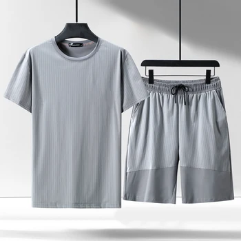 9XL-4XL Plius dydis 2021New Mados sportiniai, vyriški laisvalaikio vasaros Vyrų kostiumas vyriški medvilniniai marškinėliai + spausdinami paplūdimio šortai marškinėliai