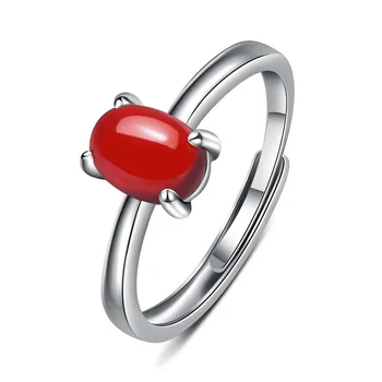 Retro Žiedai 925 Sidabro Papuošalai su Ovalo formos Raudona Brangakmenio Atidaryti Piršto Žiedą, Aksesuarai Moterims, Vestuvių, Sužadėtuvių Lašas Laivybos