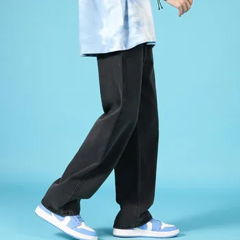 Vasaros vientisos Spalvos Plataus kojų Džinsai, vyriški korėjos Mados Prarasti Atsitiktinis Džinsai, vyriški Harajuku Streetwear Retro Mopping Kelnės Vyrams