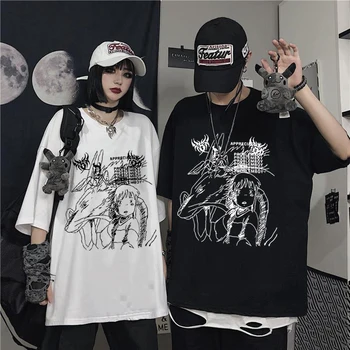 Moteris Marškinėliai Y2k Harajuku Anime Spausdinti Negabaritinių Marškinėliai Korėjos Mados Gotikos Drabužių Demonas Punk Drabužiai Plius Dydis