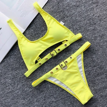 Ponios Push-Up Vasaros Paplūdimio Moterų Seksualus maudymosi Kostiumėliai, Tvarstis Mažas Juosmens maudymosi kostiumėlį vientisos Spalvos Bikini Komplektas
