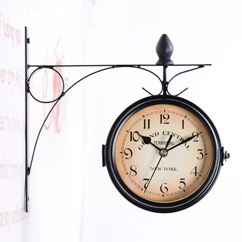 Sieninis Laikrodis Europos stiliaus dvipusis Klasikiniai Laikrodžiai Kaustytomis Geležies Kabinti Derliaus Dekoratyvinių Kambarį Mados Išjungti Sodas