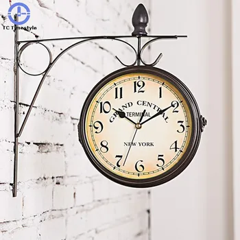 Sieninis Laikrodis Europos stiliaus dvipusis Klasikiniai Laikrodžiai Kaustytomis Geležies Kabinti Derliaus Dekoratyvinių Kambarį Mados Išjungti Sodas