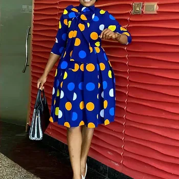 3XL Plius Dydis Afrikos Suknelės Moterims 2021 Dot Spausdinti Dashiki Dizaino heidi bazin Midi Suknelė Lady Afrikos Drabužių Plisuotos Suknelė