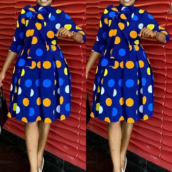 3XL Plius Dydis Afrikos Suknelės Moterims 2021 Dot Spausdinti Dashiki Dizaino heidi bazin Midi Suknelė Lady Afrikos Drabužių Plisuotos Suknelė