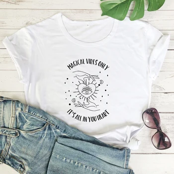 Stebuklinga Ritmais Tik Visa Tai Į Savo Širdį T-shirt Retro Witchy Moteris Grafinis Tee Viršuje Estetinės Moterų Hipster Gotikos Marškinėlius
