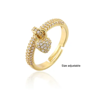 NEWBUY Prekės ženklo Mados Aukso Spalvos Vario Atidaryti Žiedas Karšto Pardavimo CZ Širdies Vestuvinį Žiedą Sužadėtuvių Papuošalai Dovana Moterims