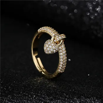 NEWBUY Prekės ženklo Mados Aukso Spalvos Vario Atidaryti Žiedas Karšto Pardavimo CZ Širdies Vestuvinį Žiedą Sužadėtuvių Papuošalai Dovana Moterims