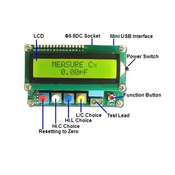Aukštos Tiksli Skaitmeninis LCD LC-100A Skaitmeninis L/C Metrų Induktyvumą, Talpą, Testeris Intervalas 0.01 pF) 10uF LCD Ekranas