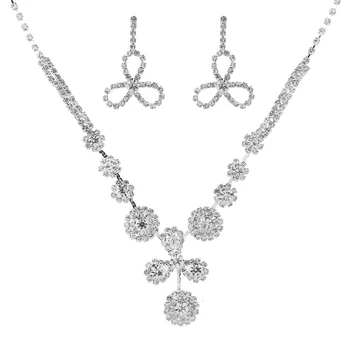 GU166 Prabanga blizga kristalų cirkonis gėlių karoliai, auskarai nustatyti vestuvių vestuvių mados grandinės komplektas