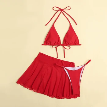 2021 kietas Seksualus sijonas, maudymosi kostiumėliai moterims, Trikampis micro bikini komplektas Aukšto juosmens maudymosi kostiumėlį String plaukimo Maudymosi kostiumą, Raudonos plaukti kostiumas