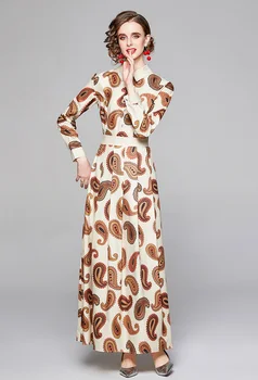 Mados 2021 m. Rudenį Naujų Tako Visas Rankovės Moterų Marškinėliai Suknelė Moterų Senovinių Gyvūnų Leopard Gėlių Spausdinti Ilgos Suknelės skraiste longue
