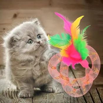 Juokingas Naminių Kačių Lankstus, spyruoklinis Žaislas Katėms Kitten Interaktyvūs Žaislai su Plunksna