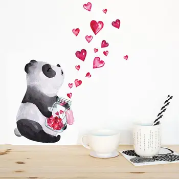 Rankomis Dažyti Panda Meilė Širdies Siena Lipdukas Kambarį Miegamojo, Virtuvės Dekoras